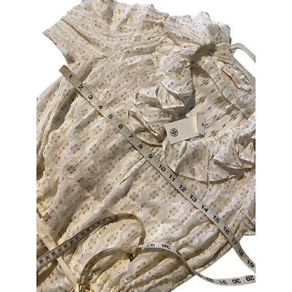 Tory Burch Jasmine Metallic Ruffle Dress 2 Piece with Slip in Ivory & Gold - Picture 10 of 10